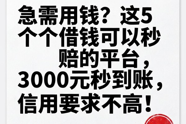 急需用钱？这5个借钱可以秒赔的平台，3000元秒到账，信用要求不高！