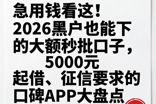 急用钱看这！2026黑户也能下的大额秒批口子，5000元起借、征信要求低的口碑APP大盘点