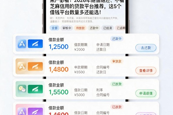 黑户必看！2026年随借随还、不看芝麻信用的贷款平台推荐，这5个借钱平台数量多还能选！