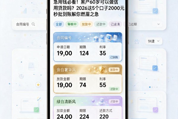 急用钱必看！黑户60岁可以做信用贷款吗？2026这5个口子2000元秒批到账解你燃眉之急