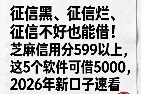 征信黑、征信烂、征信不好也能借！芝麻信用分599以上，这5个软件可借5000，2026年新口子速看